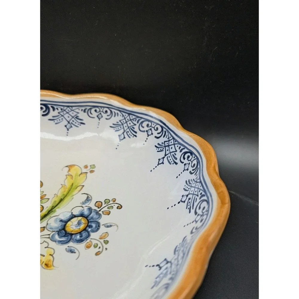 Talavera Hand Painted Mexican Pottery Scalloped Floral Serving Bowl Wall Plate